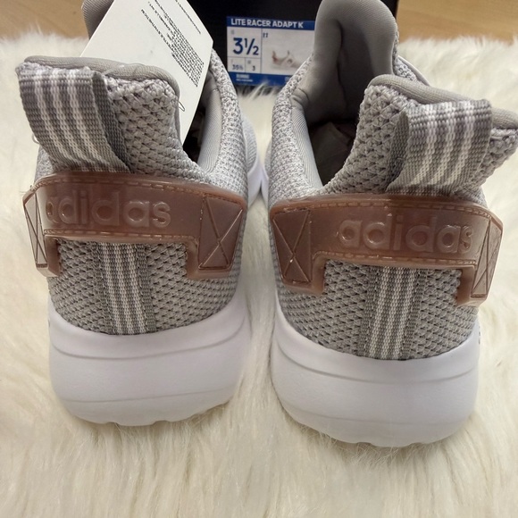 New Girls Adidas Light Gray Knit Slip-On Sneakers with White Soles - Picture 7 of 9